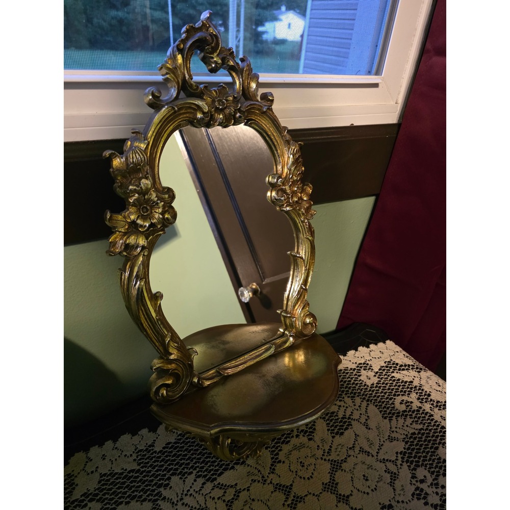 Vintage Dart Ind Gold Ornate Wall Mirror with Shelf 2327 Hollywood Regency USA